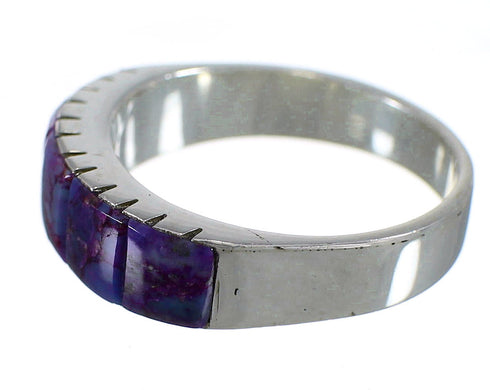 Southwest Magenta Turquoise Inlay Sterling Silver Jewelry Ring Size 8-1/4 AX88697
